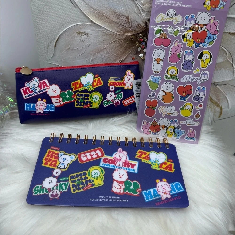 BT21 BTS Weekly Planner, BT21 Pen Case, Stickers set Stationary Bundle